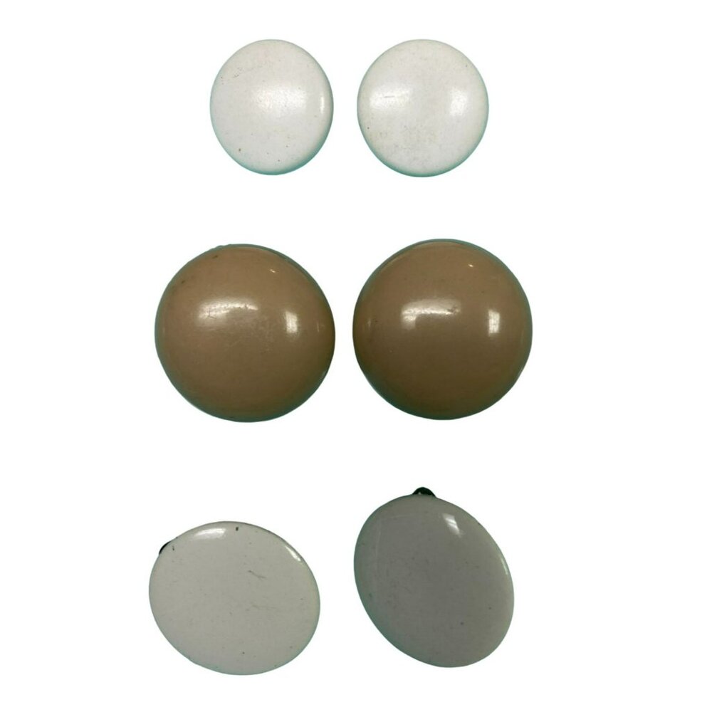 Lot of 3 Pair of Retro Button MCM Womens Clip on Earrings - 2 white enamel on me